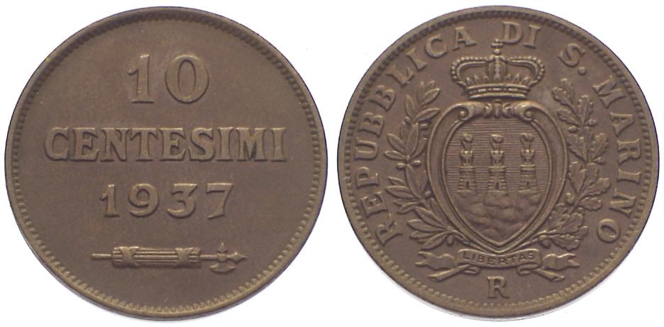 Foto Republik San Marino 10 Centesimi 1937 R