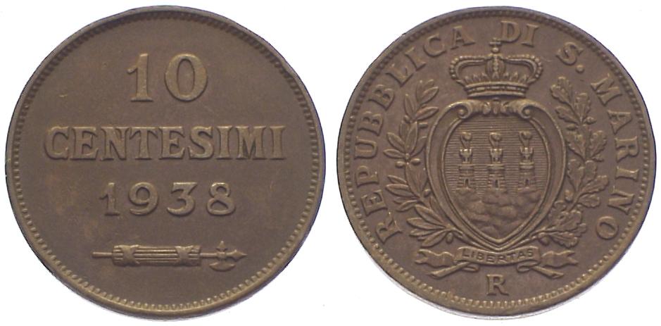 Foto Republik San Marino 10 Centesimi 1938 R