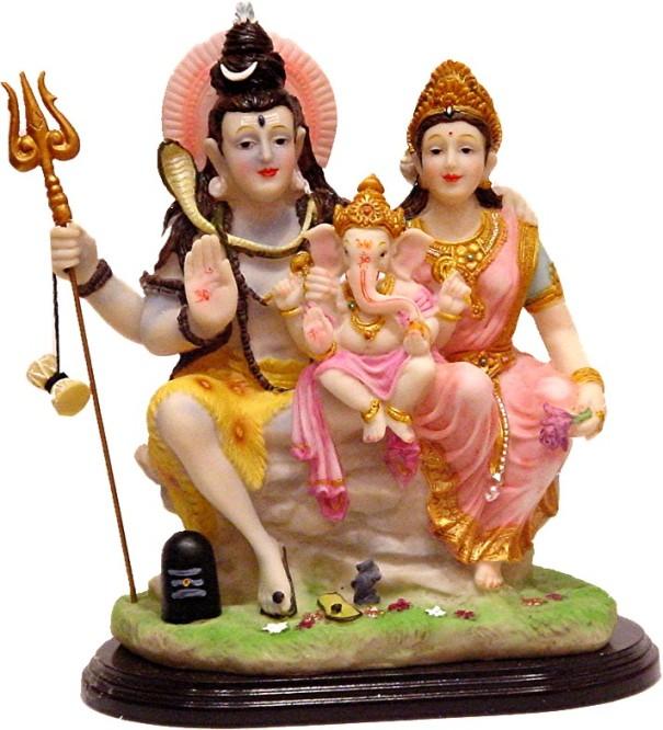 Foto Resin Hindu God - Shiva-Parvati-Ganesh