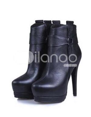 Foto Retro tacón de aguja negro cuero tacón botines para mujer
