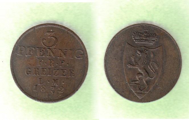 Foto Reuss älterer Linie 3 Pfennig 1832