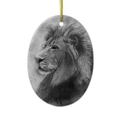 Foto Rey de la selva, león dibujado mano en grafito Ornamento Para Arbol...