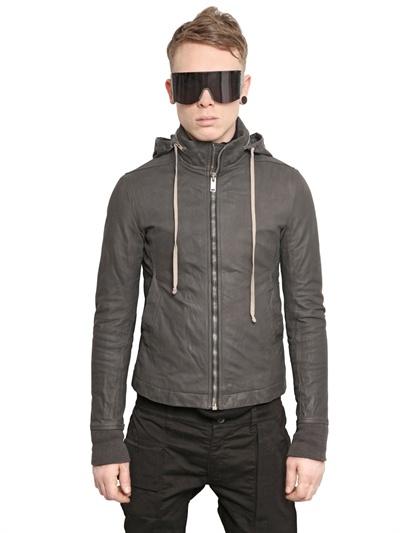 Foto rick owens chaqueta de piel robusta con capucha