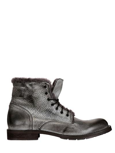 Foto roberto di paolo botas de piel cepillada con agujetas y shearling