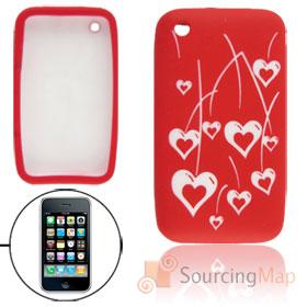 Foto roja la piel suave de silicona protector del corazón patrón de la cubierta para el iPhone 3G