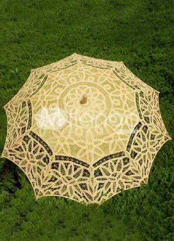 Foto Romántica amarilla algodón soporte de acero inoxidable madera mango boda paraguas