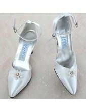 Foto Romántico 3.15'' blanco correas de tobillo Beading Satén zapato de novia