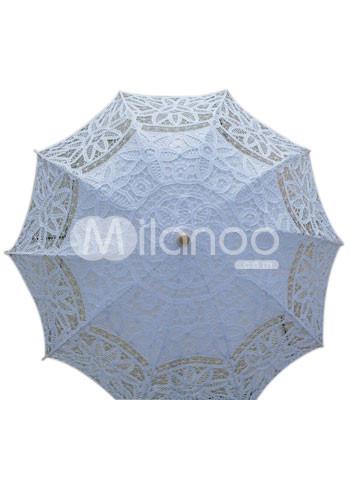 Foto Romántico blanco algodón soporte de acero inoxidable madera mango boda paraguas