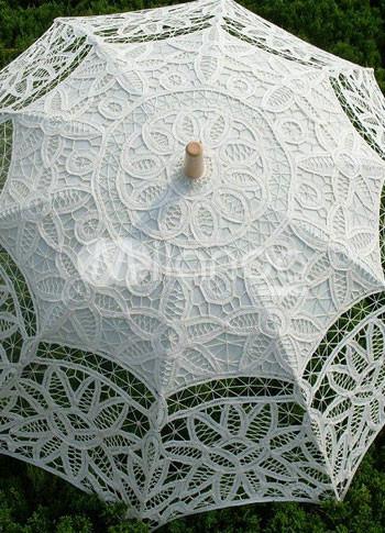 Foto Romántico Marfil algodón soporte de acero inoxidable madera mango boda paraguas