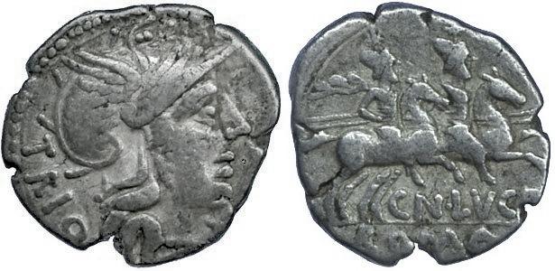 Foto Rom Cn Lucretius Trio Denar 136 v Chr