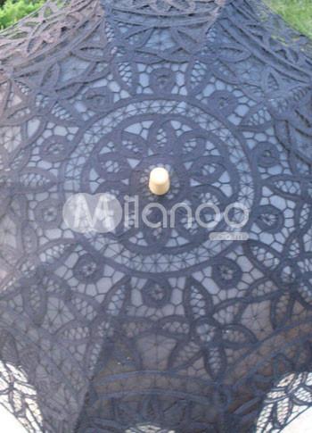 Foto Romanticismo negro Algodón soporte de acero inoxidable madera mango boda paraguas