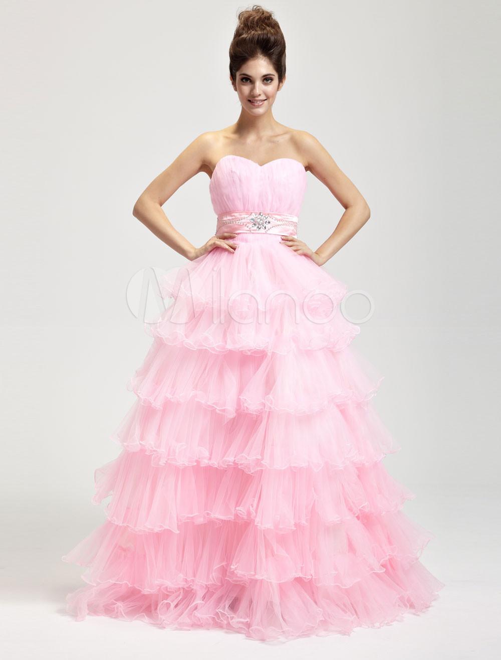 Foto Rosa duro hilados piso longitud Masquerade vestidos de bola