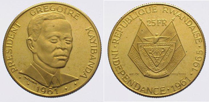 Foto Ruanda 25 Francs Gold 1965