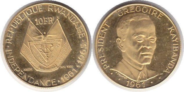 Foto Ruanda Gold 10 Francs 1965