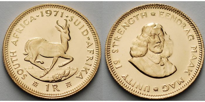 Foto Süd Afrika 1 Rand, 3 66g fein 19,3 mm Ø 1961-1983