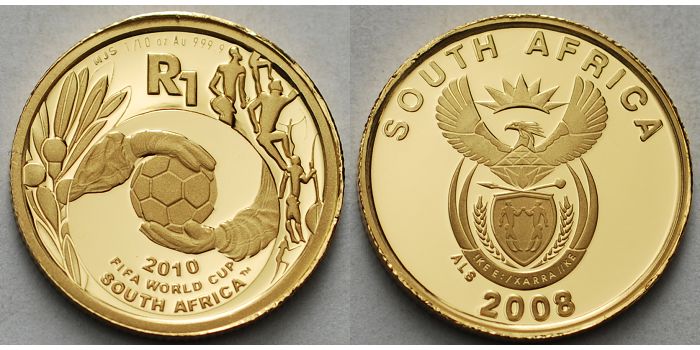 Foto Süd-Afrika 1/10 oz 3,11g fein, 1 Rand 16,5 mm Ø 2008