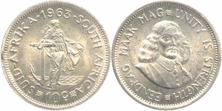 Foto Südafrika 10 Cents Silber 1963
