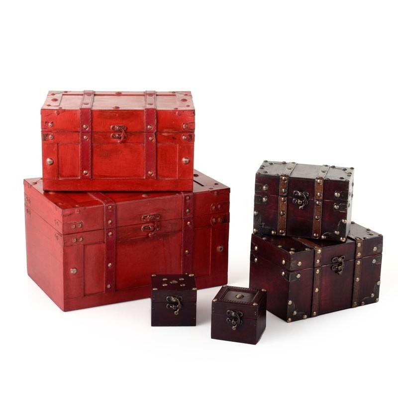 Foto S/6 cajas rojo-marron madera ordenacion