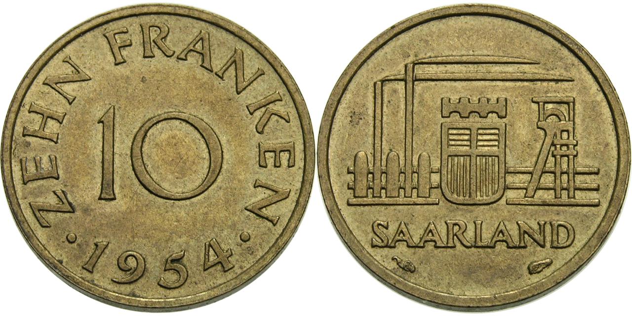 Foto Saarland 10 Franken 1954