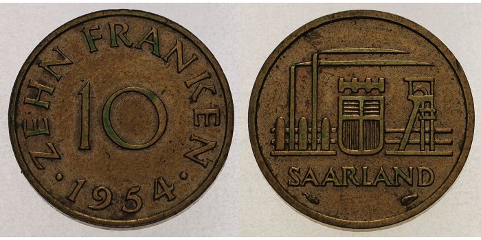 Foto Saarland 10 Franken 1954