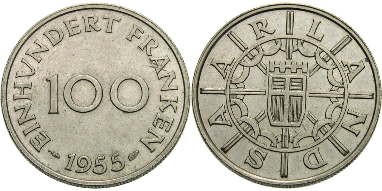 Foto Saarland 100 Franken 1954