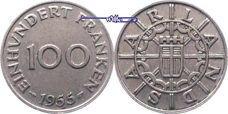 Foto Saarland 100 Franken 1955