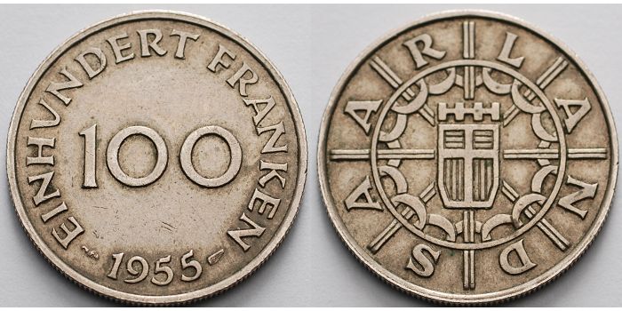 Foto Saarland 100 Franken 1955