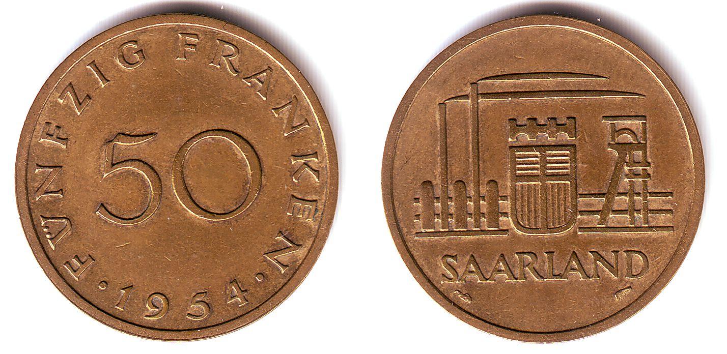 Foto Saarland 10,20,50,100 Franken 1954/55