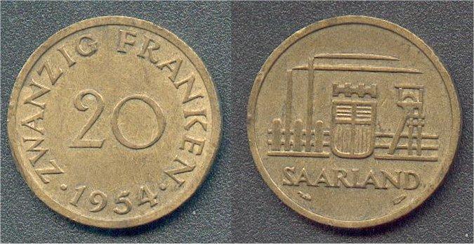 Foto Saarland 20 Franken 1954