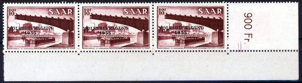 Foto Saarland 3 x 18 Franc 1955