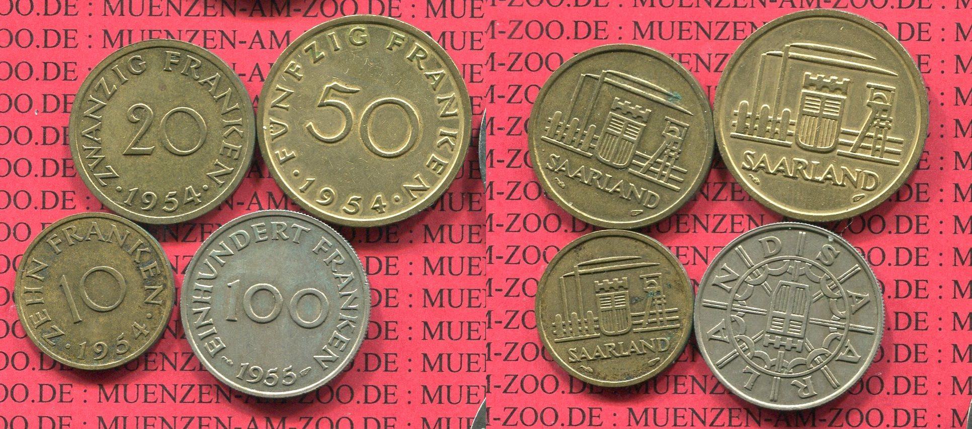 Foto Saarland Satz, 10, 20 50 und 100 Franken 1954-55