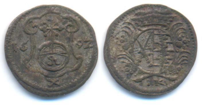 Foto Sachsen: Friedrich August I , 1694-1733 Pfennig 1697 Ik Dresden