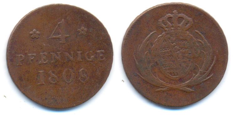 Foto Sachsen: Friedrich August I , 1806-1827 4 Pfennig 1809 ( aus 08 )