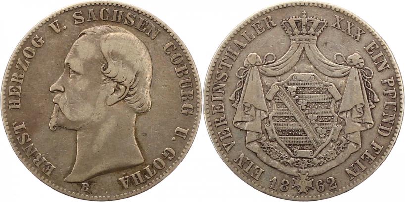 Foto Sachsen-Coburg-Gotha Taler 1862 B