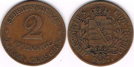 Foto Sachsen-Coburg und Gotha 2 Pfennig 1847