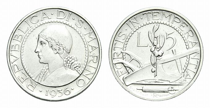 Foto San Marino 5 Lire 1936
