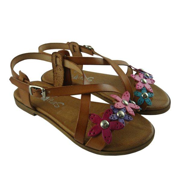 Foto Sandalias piel flores colores marila 32 Cuero