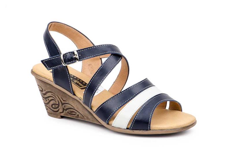 Foto sandalias piel mujer cuña color marino con plantilla acolchada