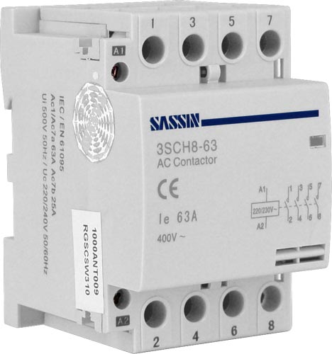 Foto Sassin contactor modular 3 modulos din 4p (4no) 63a. 230vac