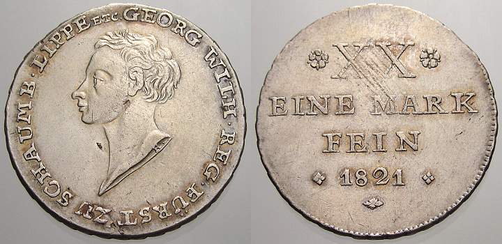 Foto Schaumburg-Lippe 1/2 Konv -Taler 1821