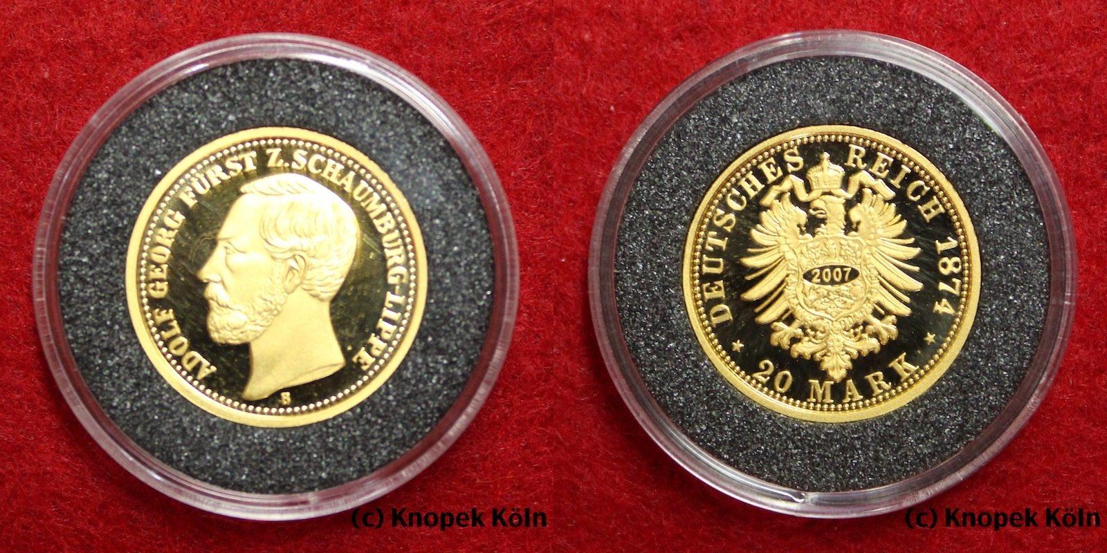 Foto Schaumburg-Lippe / Deutsches Reich 20 Mark Gold 2007 Np