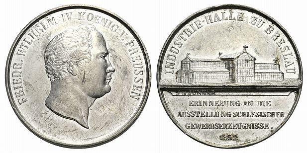 Foto Schlesien-Breslau, Stadt Zinnmedaille 1852 von J G Junker