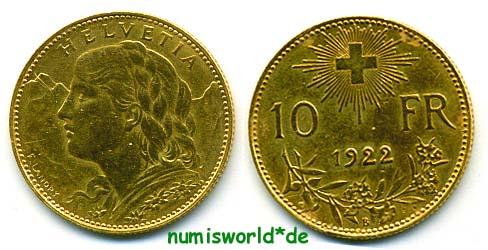 Foto Schweiz 10 Franken 1922