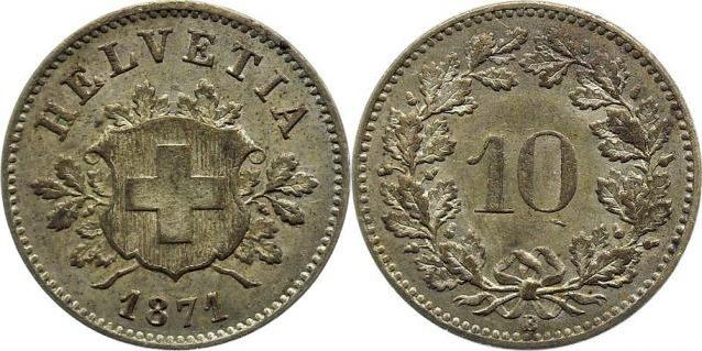 Foto Schweiz 10 Rappen 1871