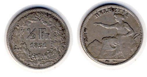 Foto Schweiz 1/2 Franken 1851