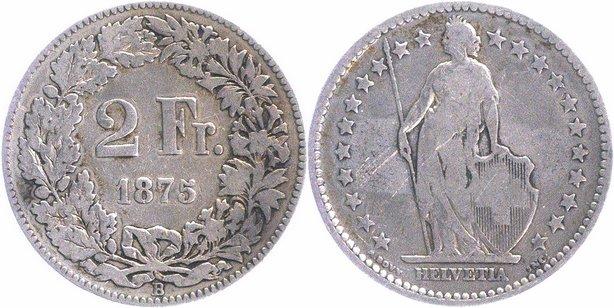 Foto Schweiz 2 Franken 1875 B