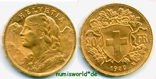 Foto Schweiz 20 Franken 1930