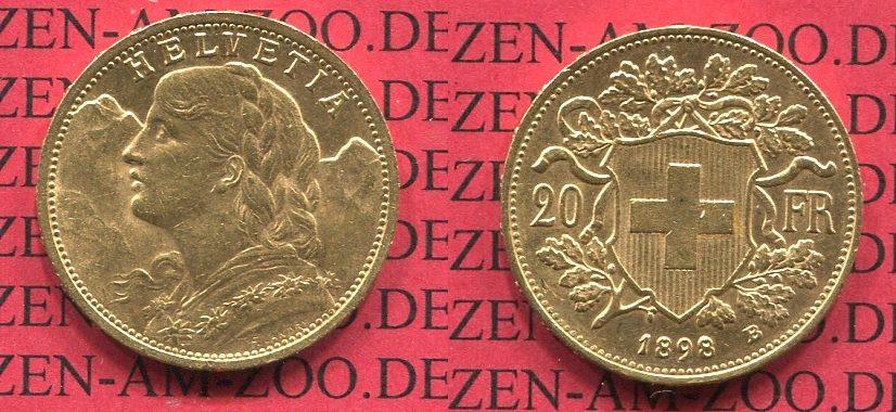 Foto Schweiz 20 Franken Vreneli Gold 1898