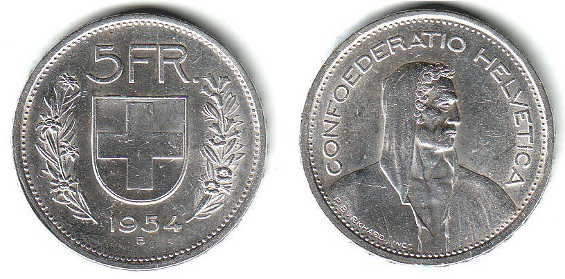 Foto Schweiz 5 Franken 1954 B