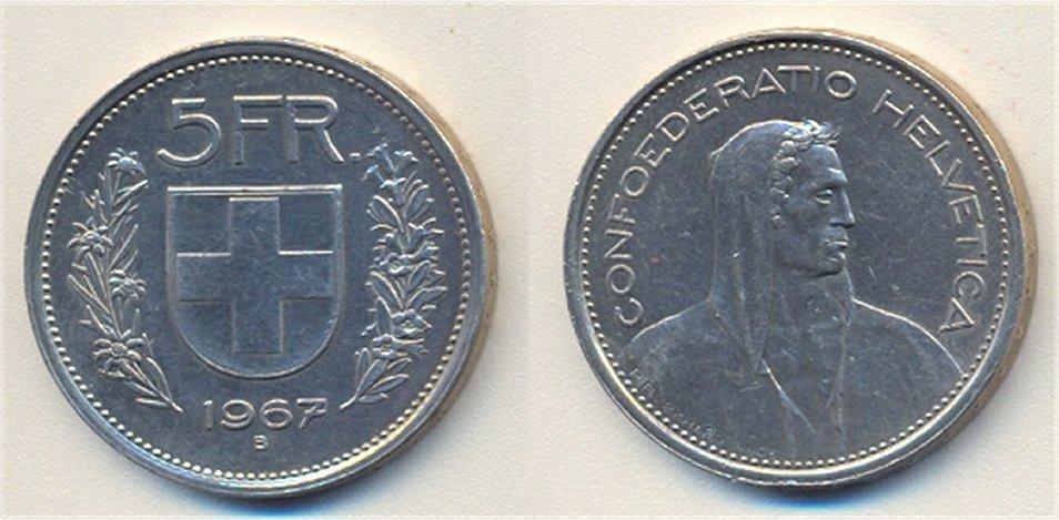 Foto Schweiz 5 Franken 1967 B
